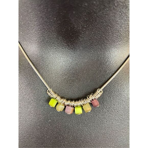 Lia Sophia GRAPPLE Purple & Green Glass Cat’s Eye Blocks Necklace - Picture 2 of 4